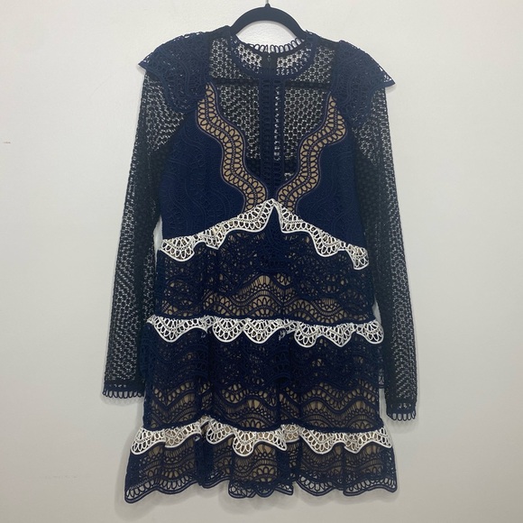 SELF-PORTRAIT Wave Guipure Lace Tiered Ruffled Mini Cocktail Dress - Picture 13 of 16